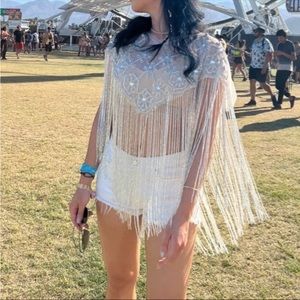 Handmade Coachella rave rhinestone beaded top